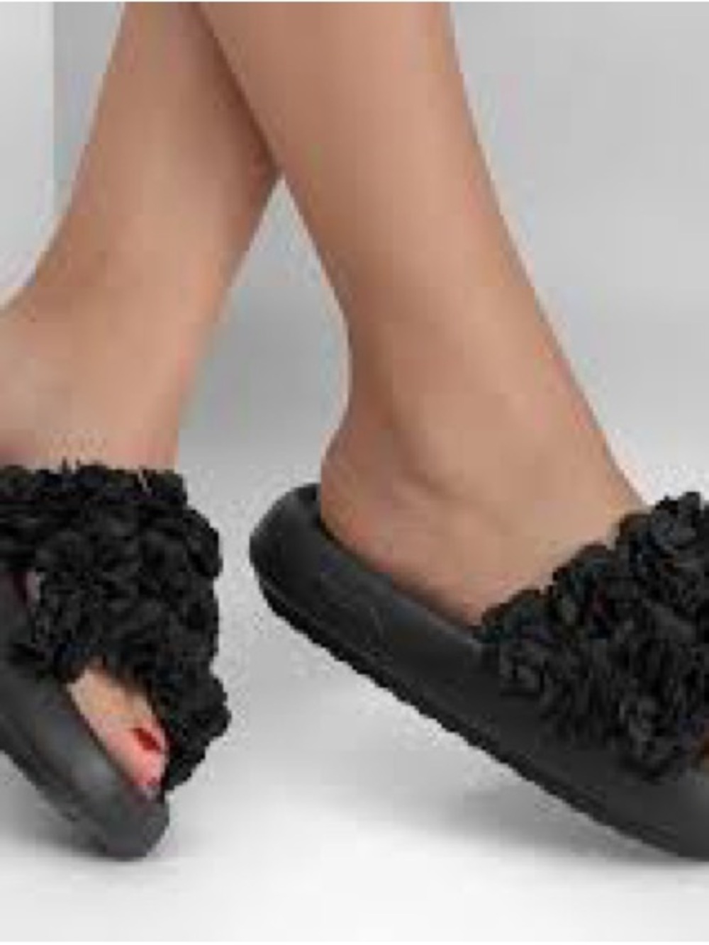 Skechers Women's Black Fuzzy Slide Slippers